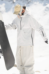 Women's Light Grey Minimalist Half-Zip Waterproof Insulated Snow Anorak